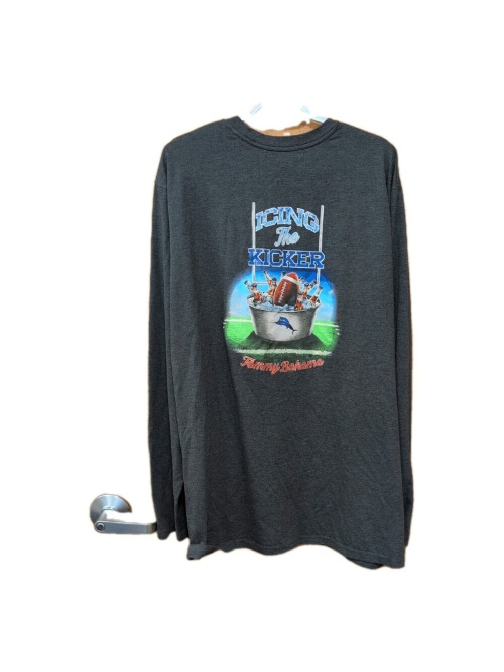 Tommy Bahama Shirt Mens 2XLT Gray Long Sleeve Tee "Icing the Kicker" Front Logo